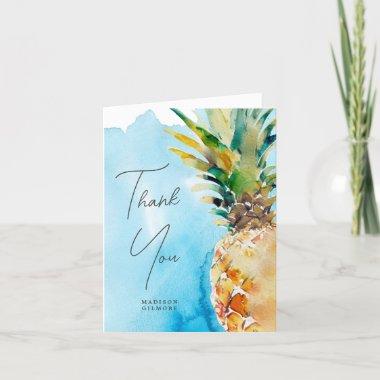 Tropical Pineapple Watercolor Wedding Bridal Thank You Invitations