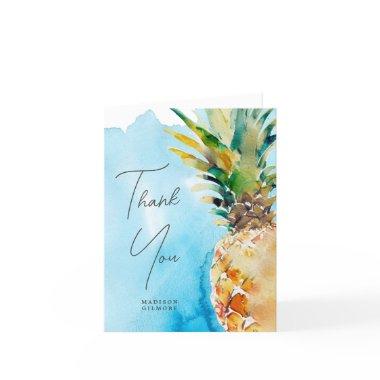 Tropical Pineapple Watercolor Wedding Bridal Thank You Invitations