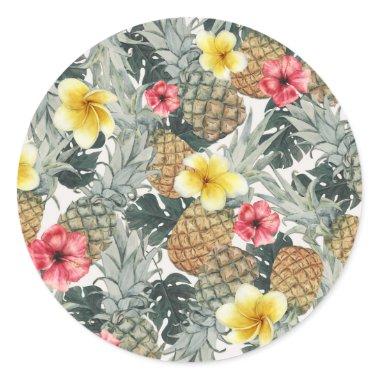 Tropical Pineapples Floral Leaves Exotic Party Classic Round Sticker