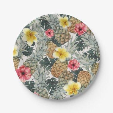 Tropical Pineapples Floral Leaves Exotic Party Paper Plates