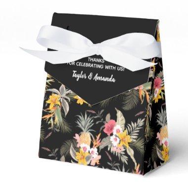 Tropical Pineapples Flowers on Black Tent Favor Boxes