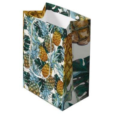 Tropical Pineapples & Leaves Exotic Birthday Party Medium Gift Bag