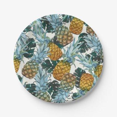 Tropical Pineapples & Leaves Exotic Birthday Party Paper Plates