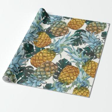 Tropical Pineapples & Leaves Exotic Birthday Party Wrapping Paper