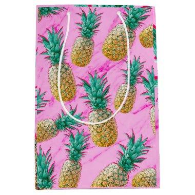 Tropical Pineapples & Pink Marble Modern Colorful Medium Gift Bag