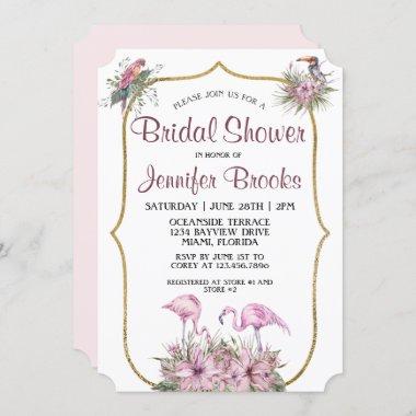 Tropical Pink Flamingo Bridal Shower Invitations
