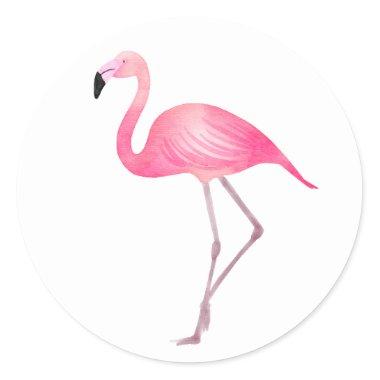 Tropical Pink Flamingo Wedding Bridal Shower Beach Classic Round Sticker