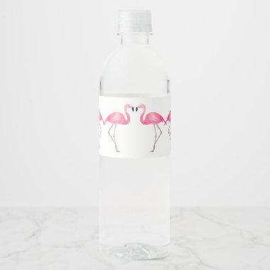 Tropical Pink Flamingo Wedding Bridal Shower Beach Water Bottle Label