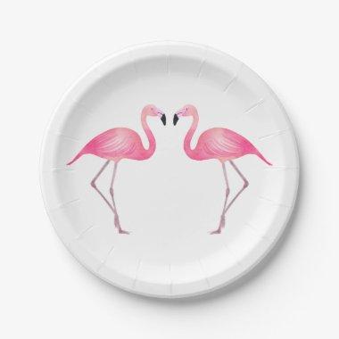 Tropical Pink Flamingo Wedding Summer Beach Paper Plates