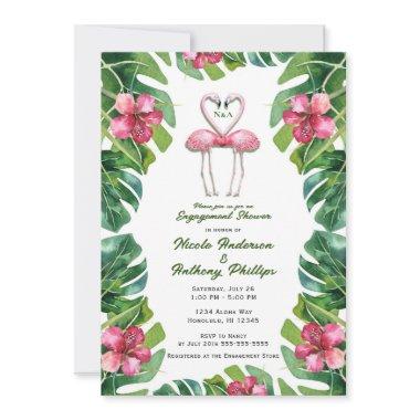 Tropical Pink Flamingos Engagement Shower Party Invitations