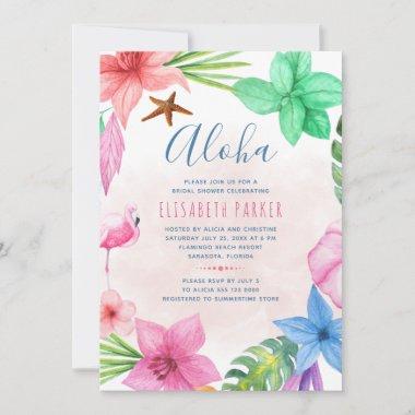 Tropical pink floral aloha bridal shower Invitations