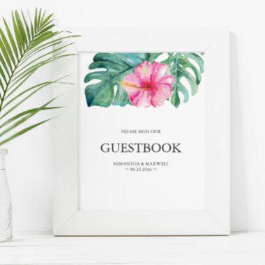 Tropical Pink Hibiscus Flower Wedding Guestbook