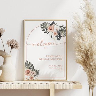 Tropical Pink Palm Bridal Shower Arch Welcome Poster