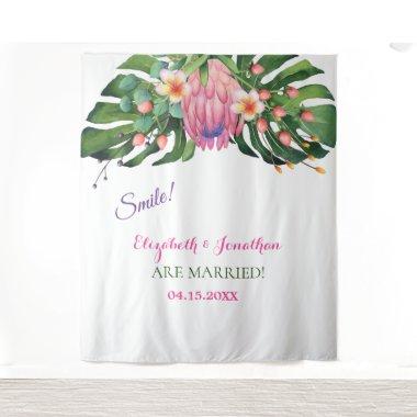 Tropical Pink Protea Wedding Photo Booth Backdrop