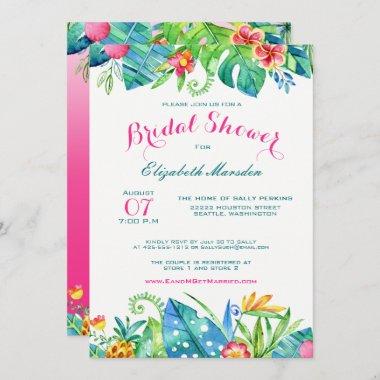 Tropical Pink Teal Floral Ombre Bridal Shower Invitations