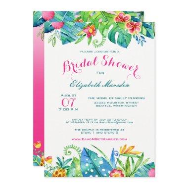 Tropical Pink Teal Floral Ombre Bridal Shower Invitations