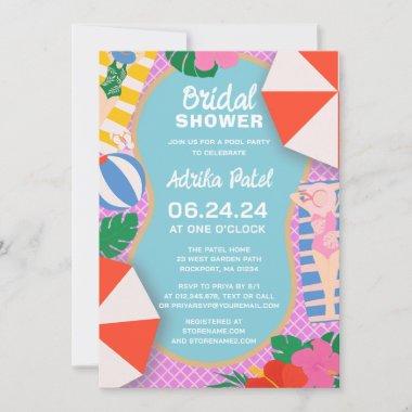 Tropical Pool Party Boho Bridal Shower Invitations