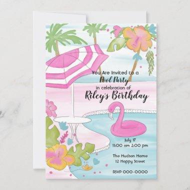 Tropical Pool Party Invitations