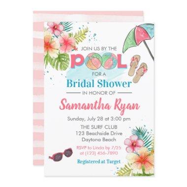 Tropical Poolside Summer Bridal Shower Invitations