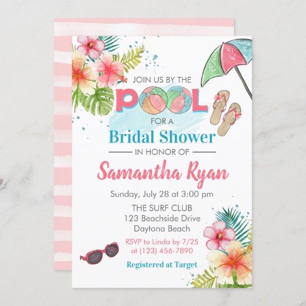 Tropical Poolside Summer Bridal Shower Invitations