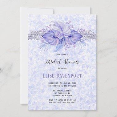 Tropical Purple Blue Palm Leaves Bridal Shower Invitations
