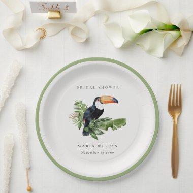 Tropical Rainforest Toucan Coral Bridal Shower Paper Plates