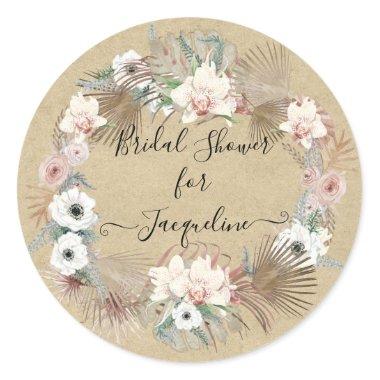 Tropical Rustic White Floral Palm Greenery Foliage Classic Round Sticker