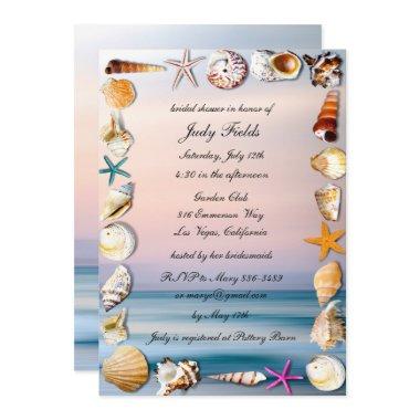 Tropical Sandy Beach And Seashells Bridal Shower Invitations