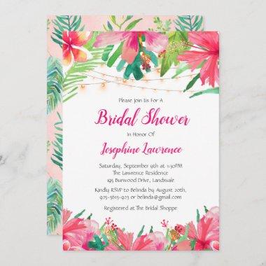 Tropical String Lights Floral Bridal Shower Invitations