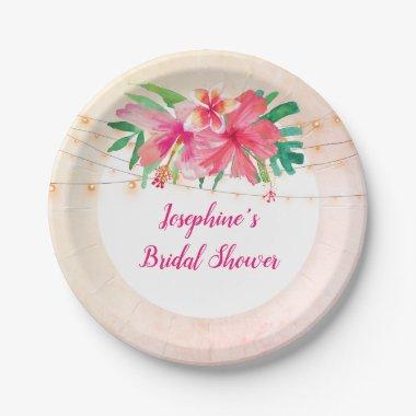 Tropical String Lights Floral  Paper Plates