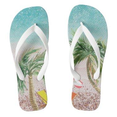 tropical summer beach scene palm trees flip flops