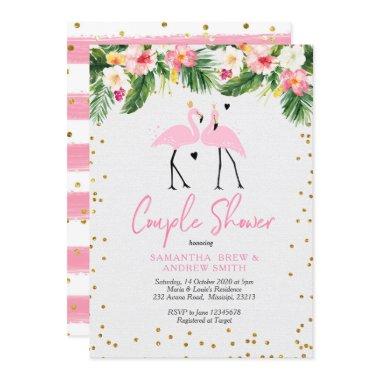 Tropical Summer Flamingo Couple Shower Invitations