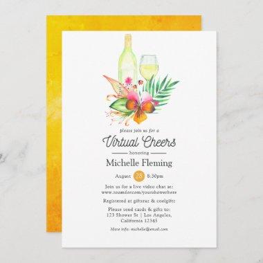 Tropical Summer Floral Wine Virtual Bridal Shower Invitations