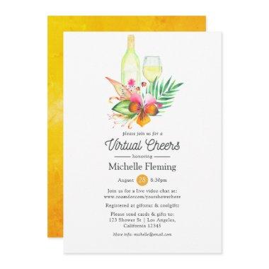 Tropical Summer Floral Wine Virtual Bridal Shower Invitations