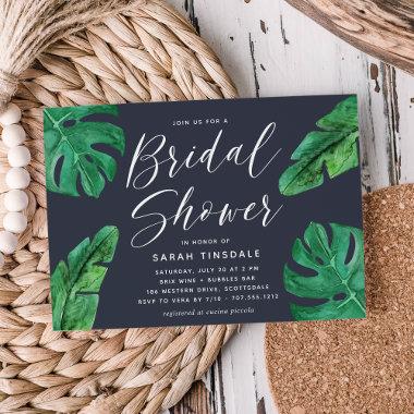 Tropical Summer Monstera Leaves Bridal Shower Invitations