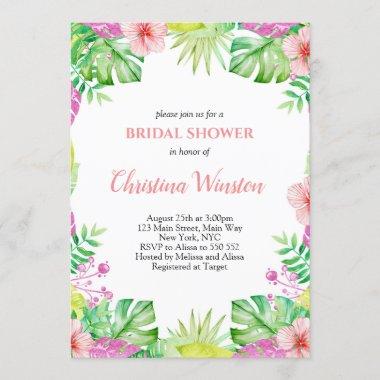 Tropical Summer Watercolor Bridal Shower Invitations