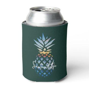 Tropical Sunset Beach Pineapple Personalized Can Cooler
