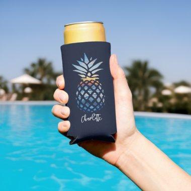 Tropical Sunset Beach Pineapple Personalized Seltzer Can Cooler