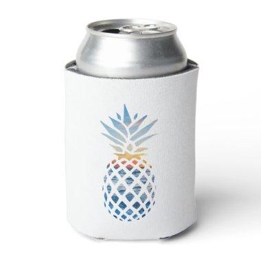 Tropical Sunset Beach Pineapple with Ocean Can Cooler