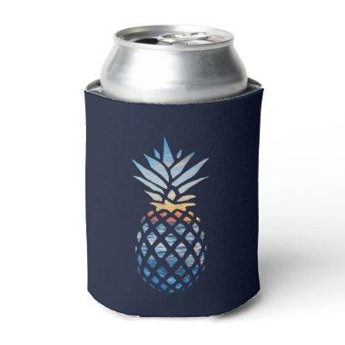 Tropical Sunset Beach Pineapple with Ocean Can Cooler