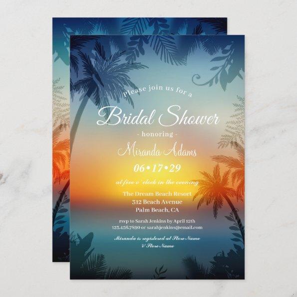 Tropical Sunset Palm Beach Bridal Shower Invitations
