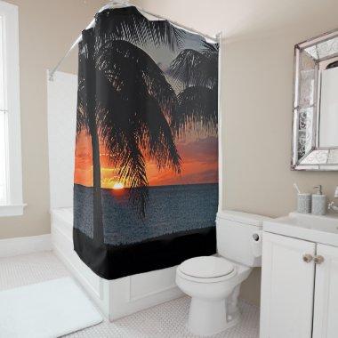 Tropical Sunset Palm Trees Beach Shower Curtain