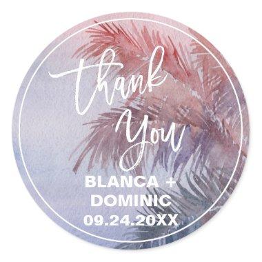 Tropical Sunset Thank You Wedding Favor Classic Round Sticker