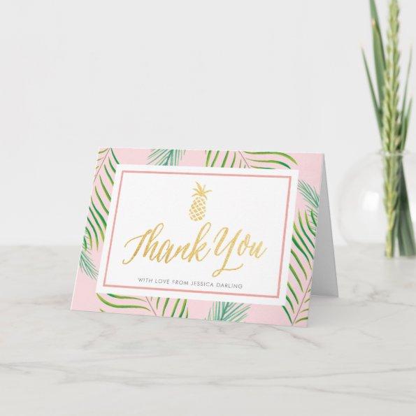 Tropical Thank You Invitations | Pink & Gold Pineapple