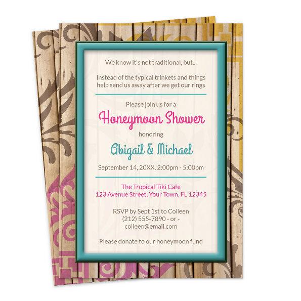 Tropical Tiki Wood Honeymoon Shower Invitations