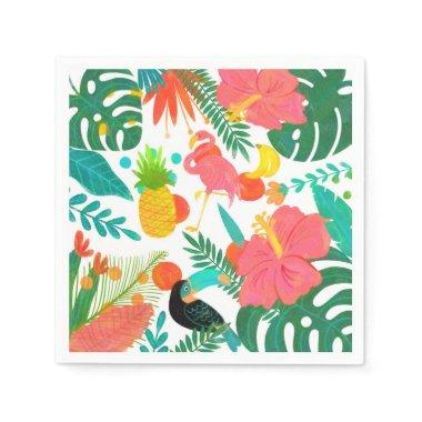 Tropical Vibes Floral Leaves Summer Luau Party Napkins