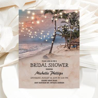 Tropical Vintage Beach String Lights Bridal Shower Invitations