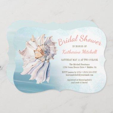 Tropical Watercolor Beach Seashell Bridal Shower Invitations