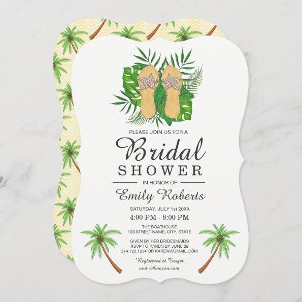 Tropical Watercolor Flip Flops Bridal Shower Invitations