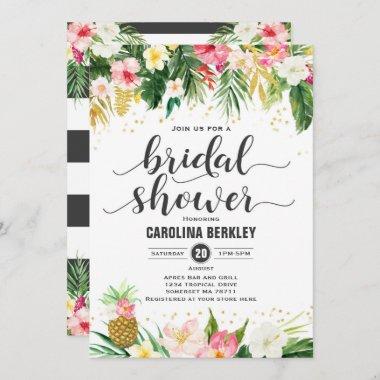 Tropical Watercolor Floral Bridal Shower Invitations